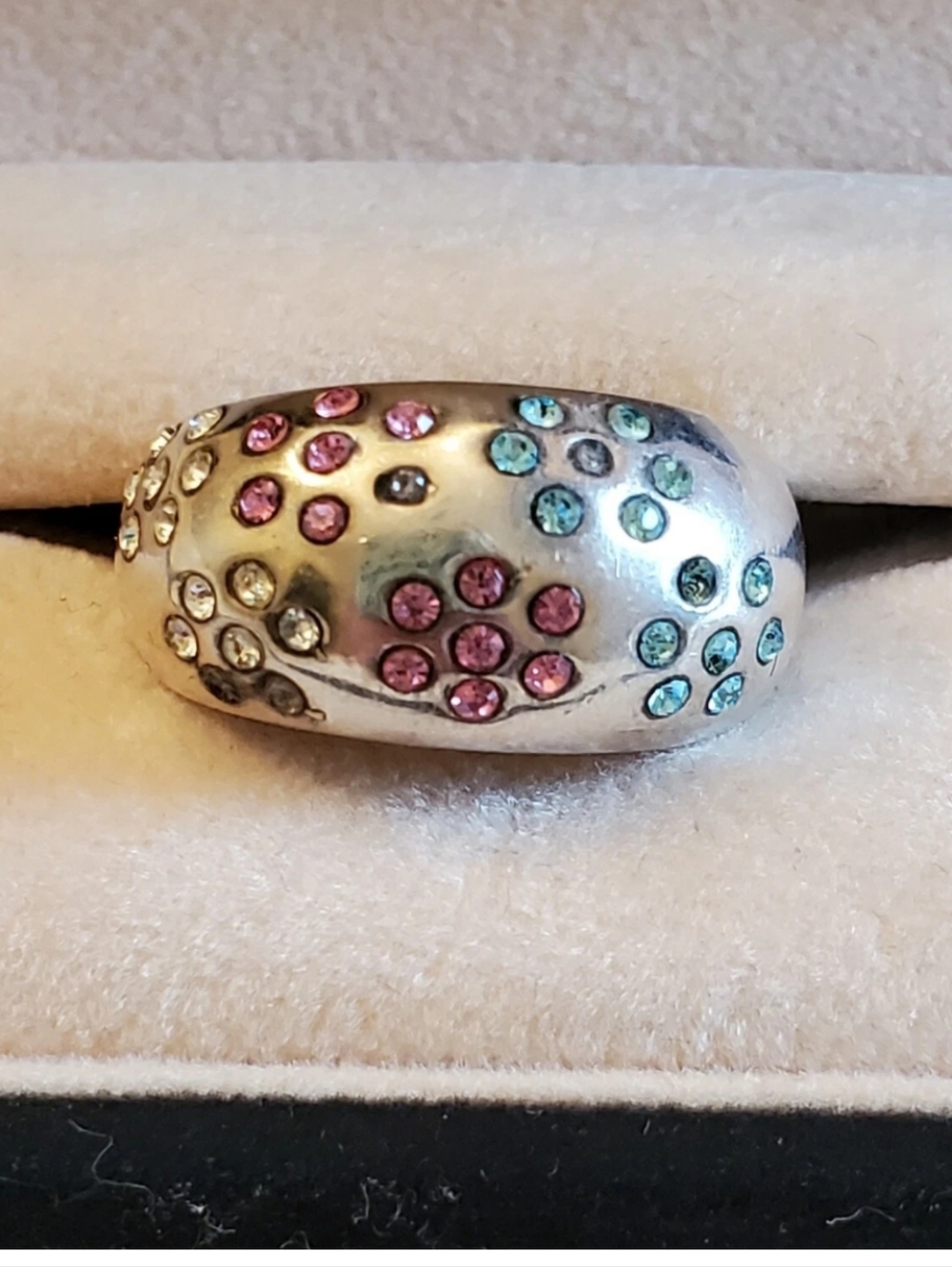 DAVID SIGAL FLORAL GEMSTONE STERLING SILVER DOME RING